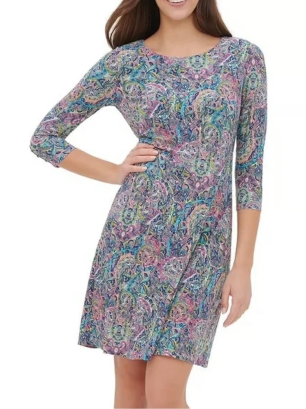 Tommy Hilfiger Women's Casual Dress Size 12 Colorful Paisley Print 3/4 Sleeve